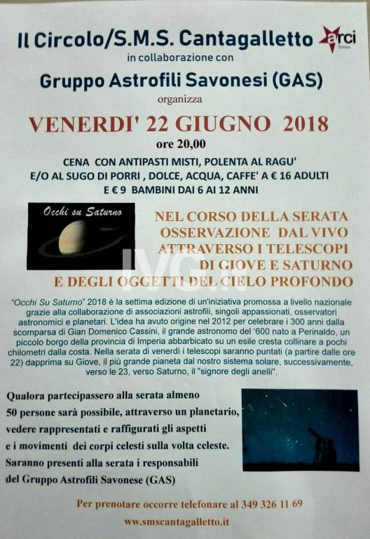 Stasera alla SMS/Circolo ARCI Cantagalletto appuntamento dedicato all\'astronomia