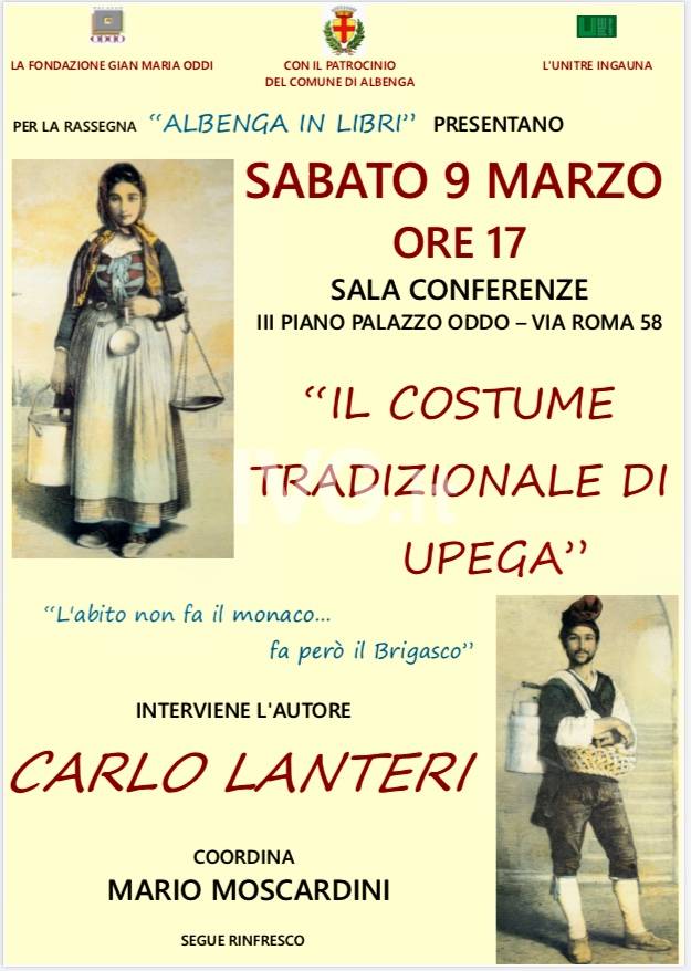 Per \"Albenga in Libri\": “Il costume tradizionale di Upega” di Carlo Lanteri presentato a Palazzo Oddo