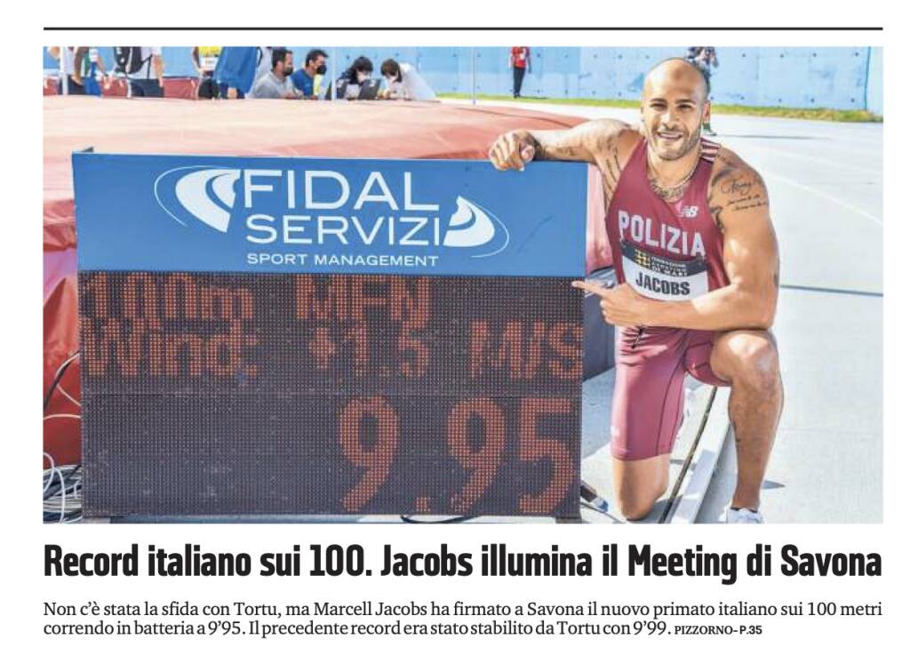 Meeting di Savona, il record italiano di Jacobs sulle prime pagine d’Italia