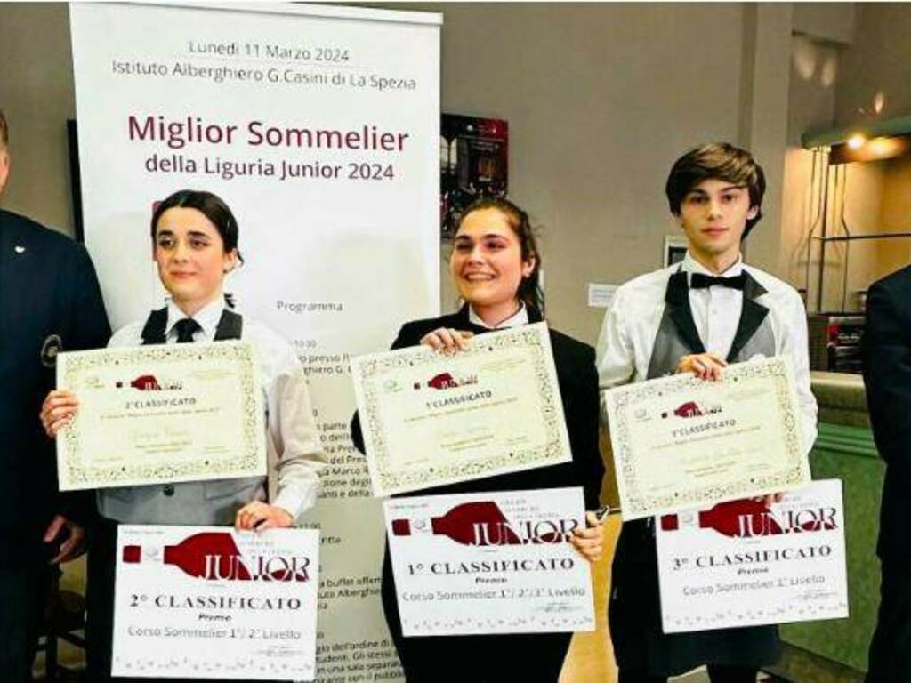 Miglior Sommelier della Liguria Junior, secondo e terzo posto per Giorgia Parodi e Riccardo Amelotti Grossi dell’alberghiero di Finale